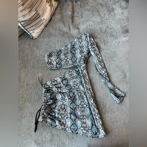 Hot Miami Styles One Shoulder Mini Dress - Size L snake print
